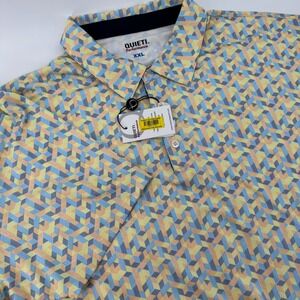 Quieti Performance Mens‎ XXL Polo Shirt Blue Yellow Geometric 3D Cube Golf NWT
